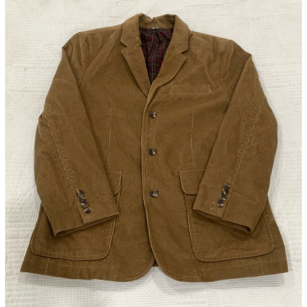 L.L.Bean Sport Coat Jacket Mens 38 Brown Corduroy Plaid Blazer Classic Fit
